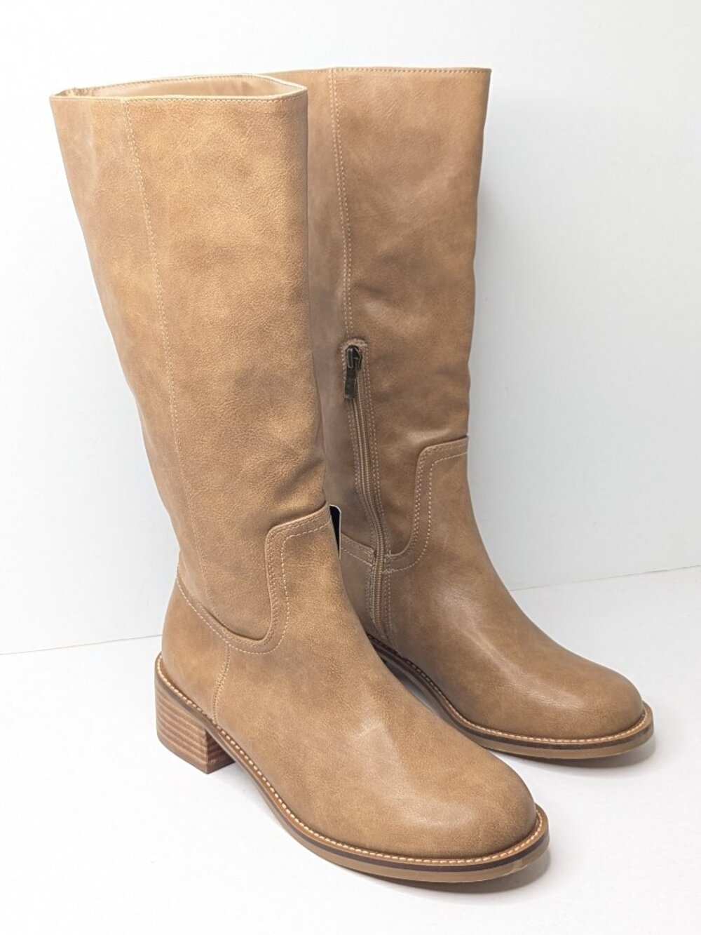 Nicole Miller Alfa Vegan Faux Leather Knee-High Brown Boots Womens 9